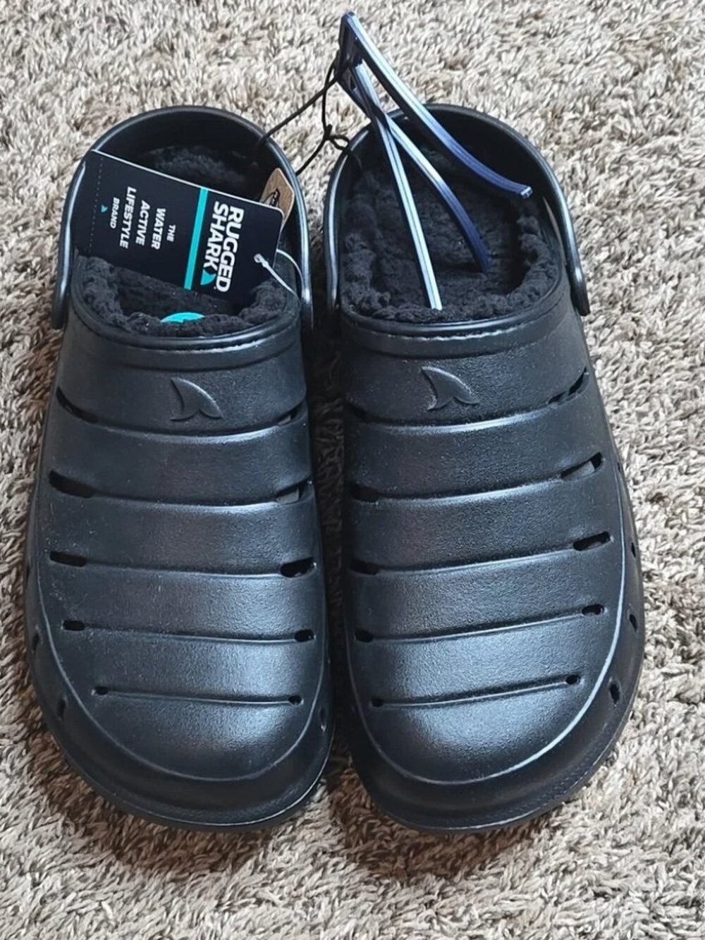 Rugged Shark Memory Foam Lined Black Size 12 Clogs Crocs Slip Ons Shoes Durable
